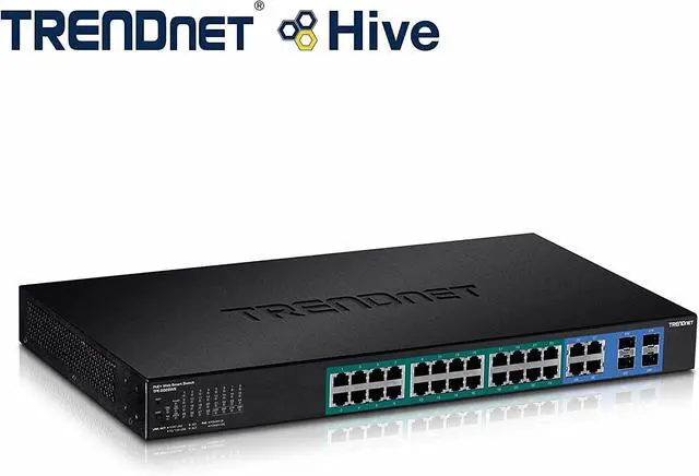 Alt view image 6 of 7 - TRENDnet 28-Port Web Smart PoE+ Switch, 24 x Gigabit PoE+ Ports, 4 x Shared Gigabit Ports (RJ-45 or SFP), VLAN, QoS, LACP, IPv6 Support, 370W PoE Power Budget, Lifetime Protection, TPE-5028WS