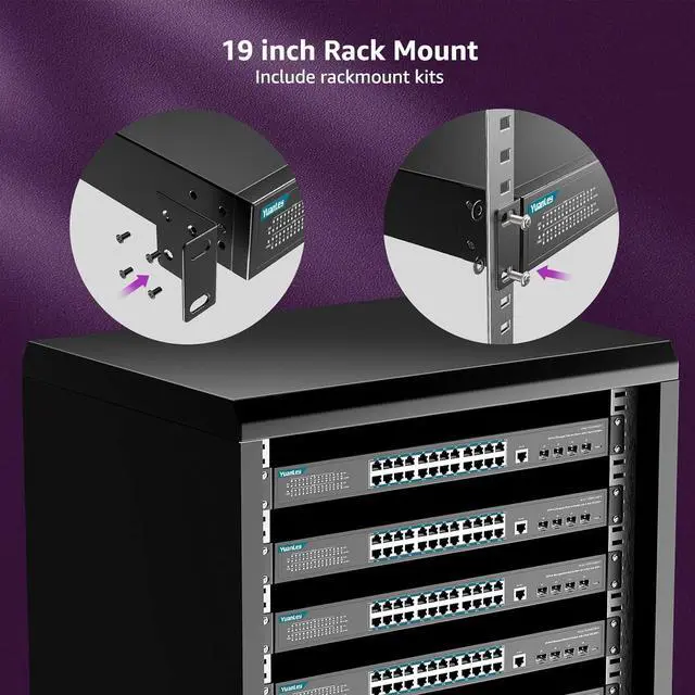 Alt view image 7 of 7 - YuanLey 28 Port Gigabit Managed PoE Switch with 24 10/100/1000Mbps PoE+ Ports, 4X 10Gbps SFP+, L3 Smart Managment Ethernet Switch, VLAN, QoS, ACL, SSL, Fanless, Rackmount Network Switch