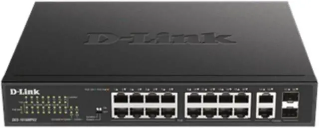 Main image of D-Link 18-Port Fast Ethernet PoE+ Switch Unmanaged Desktop, 16x PoE+ (247 Watt), 2X Gigabit Combo Ports (DES-1018MPV2)