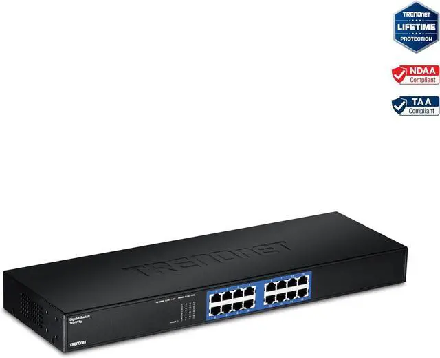 Alt view image 2 of 7 - TRENDnet - TEG-S16G 16-Port Unmanaged Gigabit GREENnet Switch, TEG-S16G, 16 x RJ-45 Ports, 32 Gbps Switching Capacity, Fanless, Rack Mountable, Network Ethernet Switch, Lifetime Protection Black