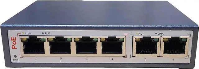 Main image of 4 Port 802.3bt POE Network Switch W/ 2 Uplink Ports | Designed for POE Lighting and High Powered IP Cameras | POE++ Capable of Pushing 60 Watts per Port | 250 Watts Total Budget