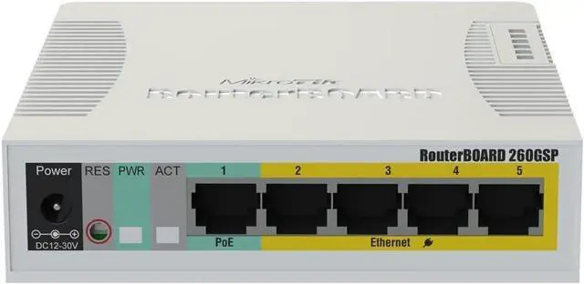 Main image of Mikrotik RB260GSP CSS106-1G-4P-1S 5-Port gigabit PoE Managed Switch SFP SwOS