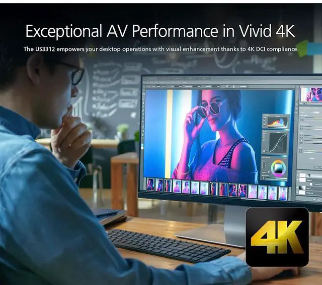 Alt view image 5 of 7 - ATEN US3312 2-Port 4K DisplayPort USB-C Cable KVM Switch with Remote Port Selector