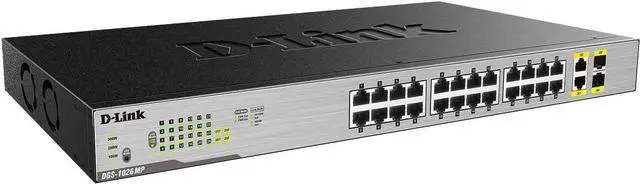 Main image of D-Link Ethernet Switch, 26 Port PoE Gigabit Unmanaged Rack-Mount Networking 24 x PoE (370 Watt), 2 x Gigabit Combo Ports (DGS-1026MP)