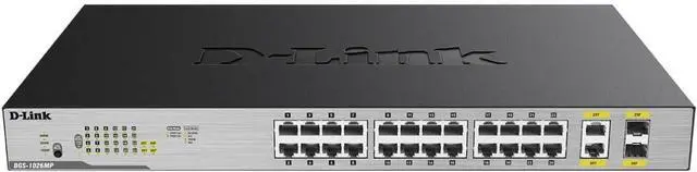 Alt view image 2 of 6 - D-Link Ethernet Switch, 26 Port PoE Gigabit Unmanaged Rack-Mount Networking 24 x PoE (370 Watt), 2 x Gigabit Combo Ports (DGS-1026MP)