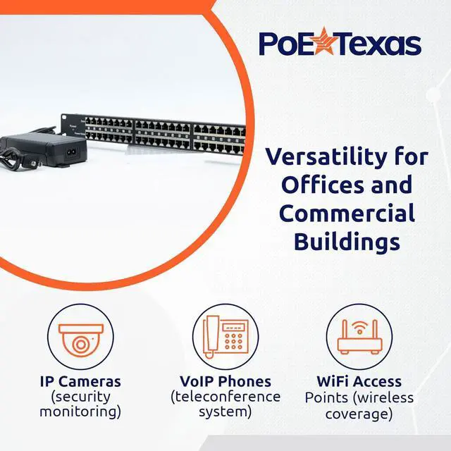 Alt view image 3 of 6 - PoE Texas 24 Port PoE Injector with 48v120w Power Supply - 10/100 Data - Rack Mount - Add Passive Mode B 802.3af PoE to a Non PoE Switch for VoIP, WiFi AP, IP Camera, Security & Surveillance Systems