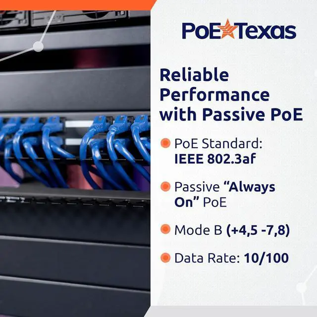 Alt view image 5 of 6 - PoE Texas 24 Port PoE Injector with 48v120w Power Supply - 10/100 Data - Rack Mount - Add Passive Mode B 802.3af PoE to a Non PoE Switch for VoIP, WiFi AP, IP Camera, Security & Surveillance Systems