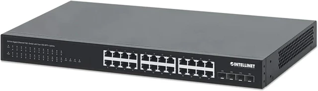 Main image of Intellinet 24-Port PoE+ Gigabit Ethernet Switch, 370W, 4 x 10G SFP+ Uplinks