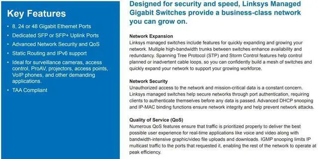 Alt view image 3 of 6 - Linksys 8-Port Managed Gigabit Ethernet Switch with 2 1G SFP Uplinks