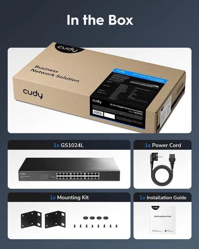 Alt view image 6 of 7 - Cudy 24 Port Gigabit Ethernet Switch Desktop/ Rackmount Plug & Play Shielded Ports Sturdy Metal Fanless Quiet Traffic Optimization 19 Inch GS1024L