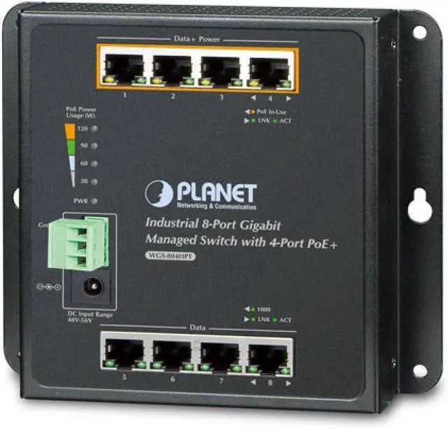 Main image of WGS-804HPT Industrial 8-Port 10/100/1000T Wallmount Managed Switch with 4-Port PoE+ (-40~75°C)