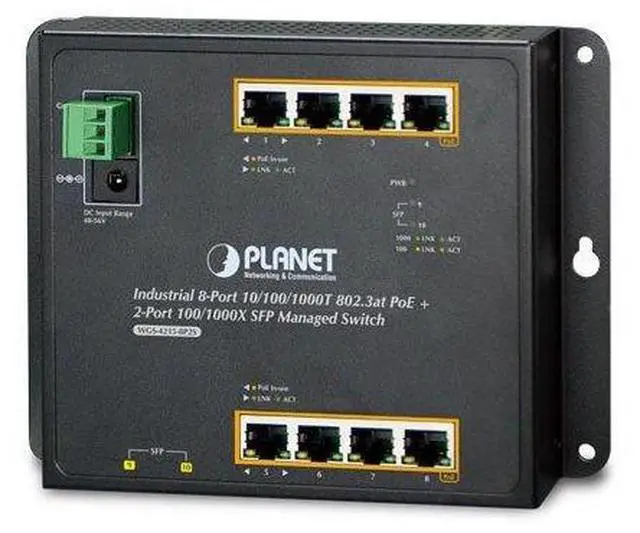 Main image of WGS-4215-8P2S Industrial 8-Port 10/100/1000T 802.3at PoE + 2-Port 100/1000X SFP Wall-Mount Managed Switch (-40~75C)
