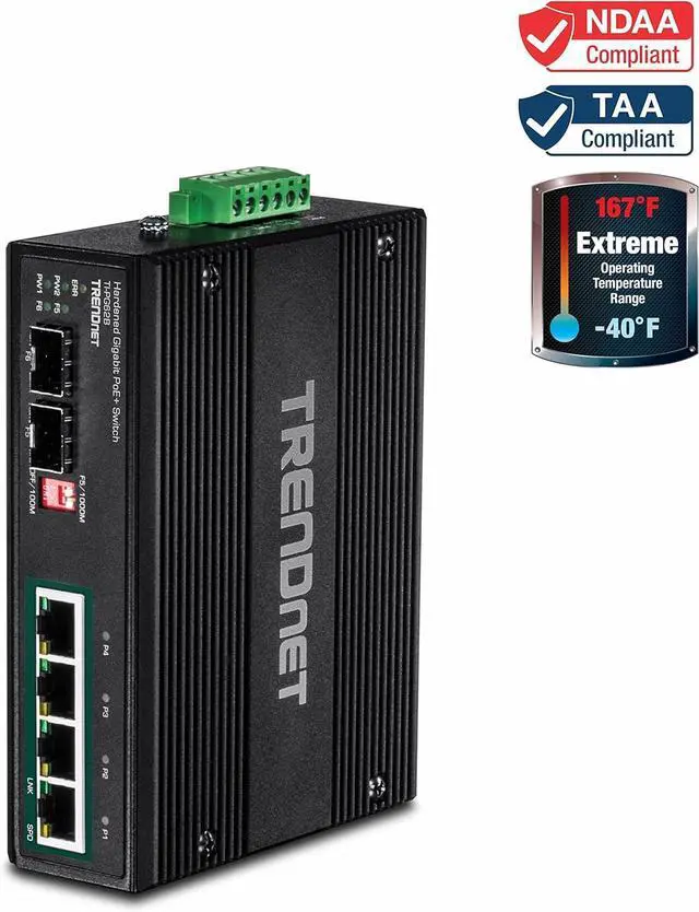 Alt view image 3 of 7 - TRENDnet 6-Port Industrial Gigabit PoE+ Solar DIN-Rail Switch, 12-56V, Alarm Relay, 2 Dedicated SFP Slots, IP30 Rated Housing, Lifetime Protection, TI-PG62B, Black