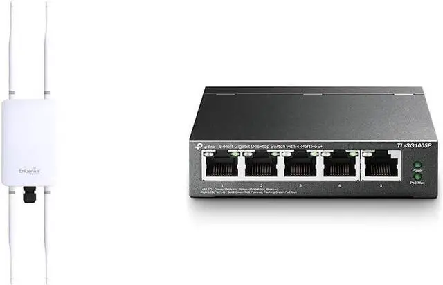 Main image of EnGenius ENH1350EXT Outdoor Wi-Fi Access Point/Range Extender/Bridge (Mounting Kit & PoE Injector Included) | TP-Link 5 Port Gigabit PoE Switch