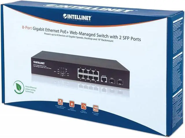 Alt view image 6 of 6 - Intellinet 8-Port Gigabit Ethernet PoE+ Web-Managed Switch - POE Power Budget of 140W, 2 SFP Slots, Self-Healing, IPv4/v6, 19" Rackmount 3 Yr Mfg Warranty- 561167