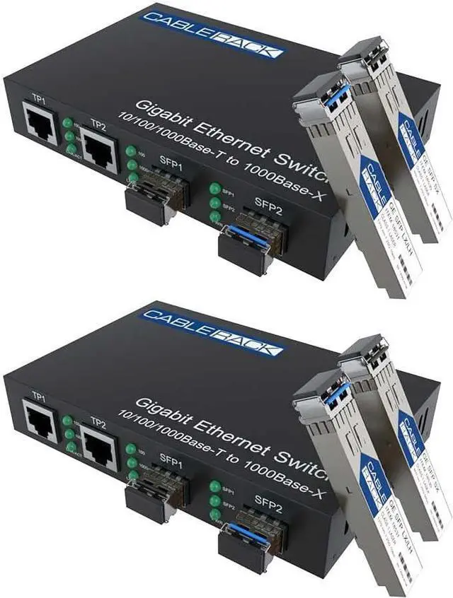 Main image of CableRack Gigabit Media Converter Multimode to Singlemode All-in-one (3 Configurations) Fiber Switch with Dual 10/100/1000M Ethernet Ports (2 Pack)