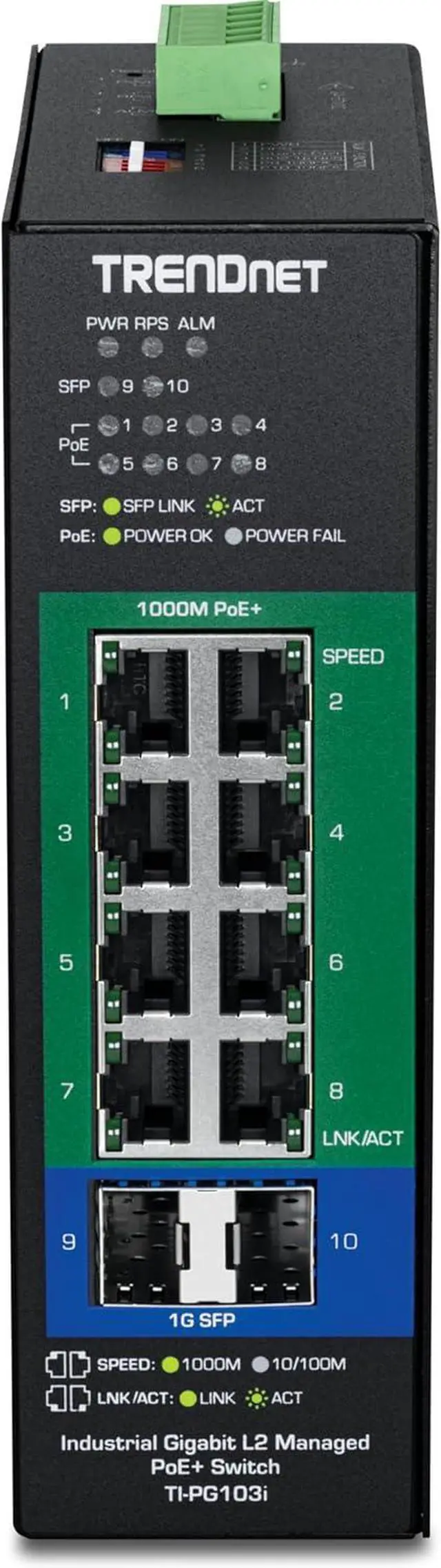 Alt view image 4 of 6 - TRENDnet 10-Port Industrial Gigabit L2 Managed PoE+ DINRail Switch 24  57V, TI-PG103i, 8 x Gigabit PoE+ Ports, 2 x SFP Ports, 20Gbps, IP40, Ethernet Splitter, NDAA & TAA Compliant