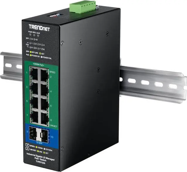 Alt view image 5 of 6 - TRENDnet 10-Port Industrial Gigabit L2 Managed PoE+ DINRail Switch 24  57V, TI-PG103i, 8 x Gigabit PoE+ Ports, 2 x SFP Ports, 20Gbps, IP40, Ethernet Splitter, NDAA & TAA Compliant