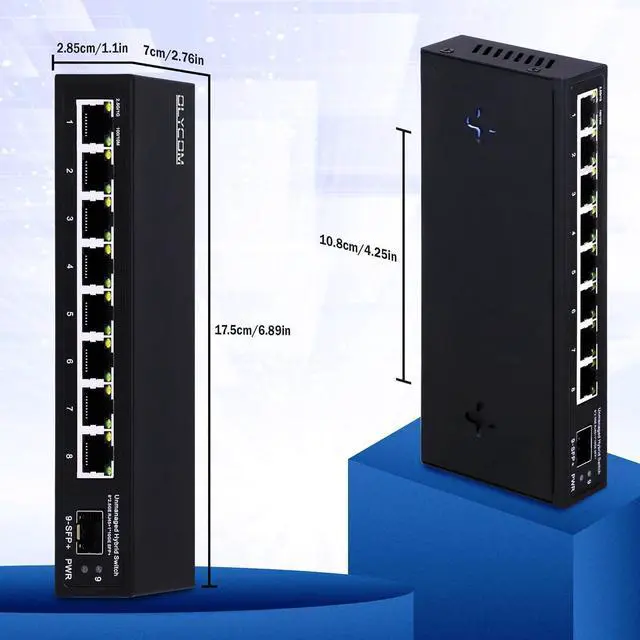 Alt view image 4 of 6 - 8 Port 2.5G Unmanaged Ethernet Switch 8x2.5GBase-T Ports 1x10G SFP+ Fiber Switch 60Gbps Bandwidth Desktop/Wall Mount Plug and Play Compatible with 100/1000/2500Mbps(9port| 8×2.5G + 1×10G SFP+)