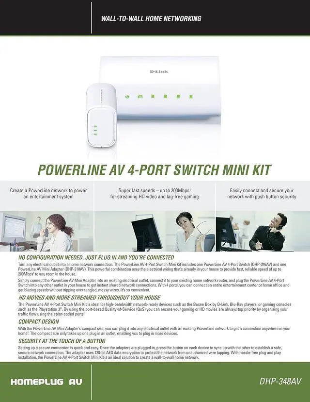Alt view image 4 of 4 - D-Link Systems, Inc. DHP-348AV PowerLine AV 4-Port Switch Mini Kit