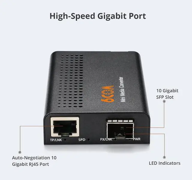 Alt view image 2 of 7 - 6COMGIGA Mini 10G Ethernet Network Media Converter, Unmanaged 1x 100M/1G/2.5G/5G/10GBase-T RJ45 to 1x 10GBase-X SFP+ Slot 10Gigabit Ethernet Media Converter, Support 10GBase-SR/LR Transceiver