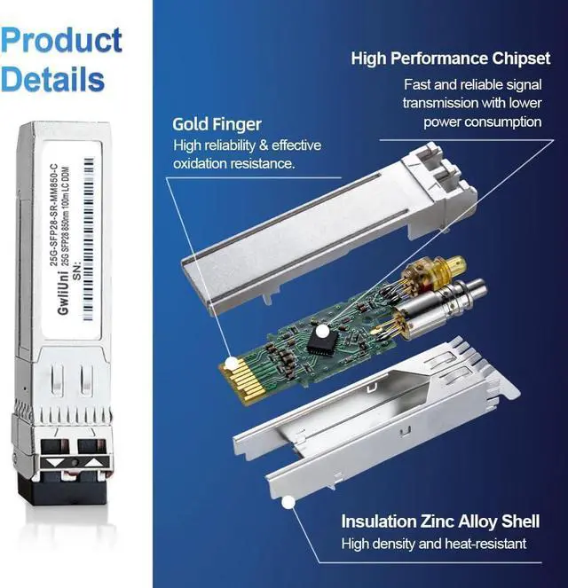 Alt view image 3 of 7 - 4Pcs 25G SFP28 Multi-Mode SFP+ Fiber Module Network Transceiver, SR MM850nm 100m, Duplex LC for Data Center Switch, Router, Firewall, Server etc.,