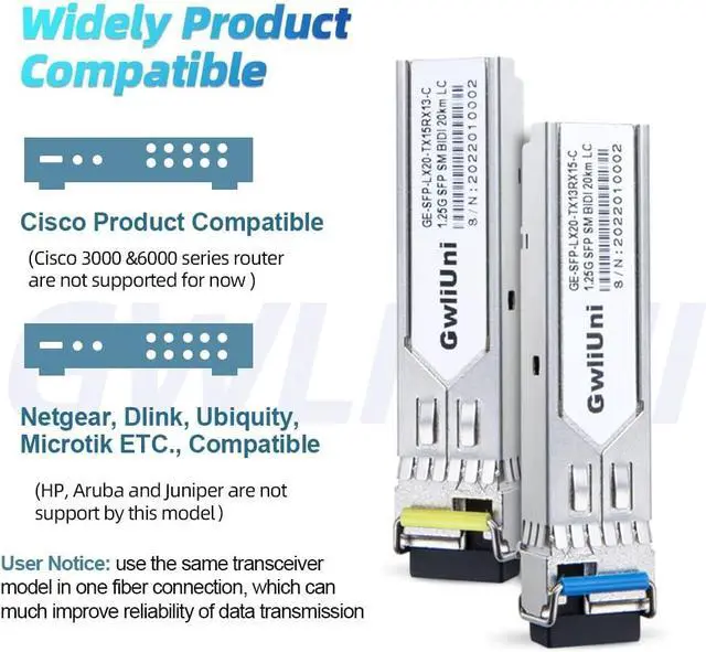Alt view image 4 of 7 - 5 Pairs 1.25G BIDI SFP Single Mode Fiber Module Network Transceiver, LX SM 1310nm 1550nm 20km, Simplex LC Interface for Switch, Router, Firewall, Network Card, Media Converter etc