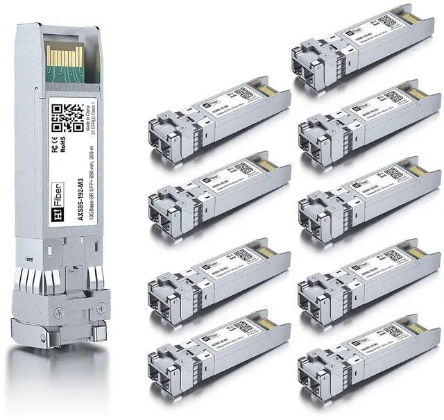 Main image of H!Fiber 10 Pack 10G Multimode SFP+ LC Module, 10GBase-SR Fiber Transceiver for Cisco SFP-10G-SR, Meraki MA-SFP-10GB-SR, Ubiquiti UniFi UF-MM-10G, Mikrotik, Netgear and More (MMF,850nm,300m,DDM)