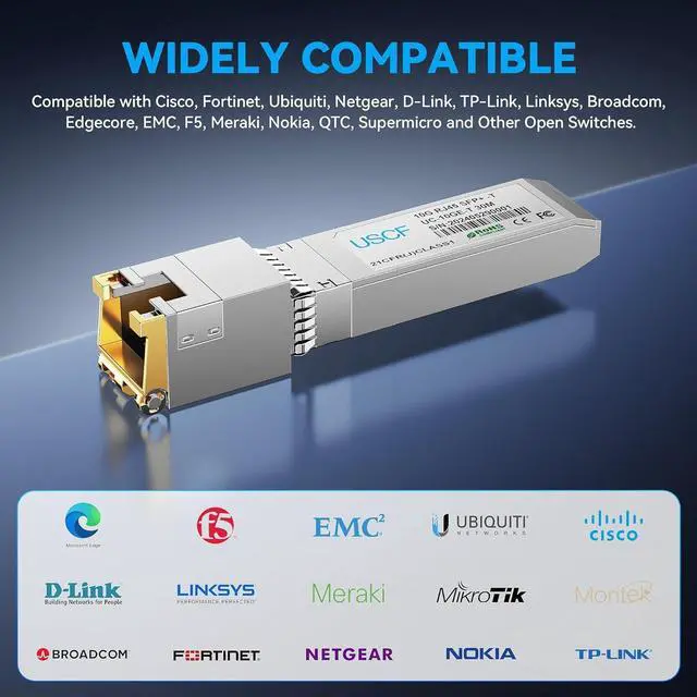 Alt view image 2 of 7 - 10G SFP+ to RJ45 Copper Transceiver, 10GBase-T Ethernet Module, CAT6a/7, Up to 30m, Plug & Play, Compatible with Cisco, Ubiquiti, TP-Link, Fortinet and More (2)
