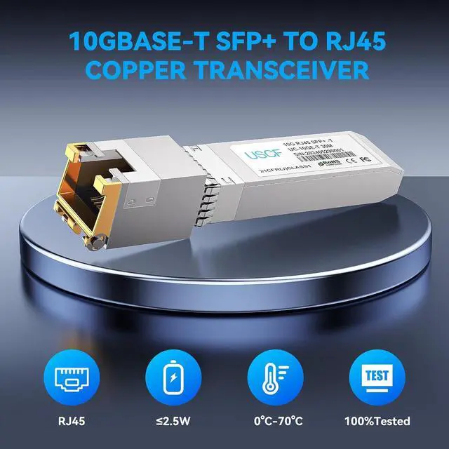 Alt view image 5 of 7 - 10G SFP+ to RJ45 Copper Transceiver, 10GBase-T Ethernet Module, CAT6a/7, Up to 30m, Plug & Play, Compatible with Cisco, Ubiquiti, TP-Link, Fortinet and More (2)