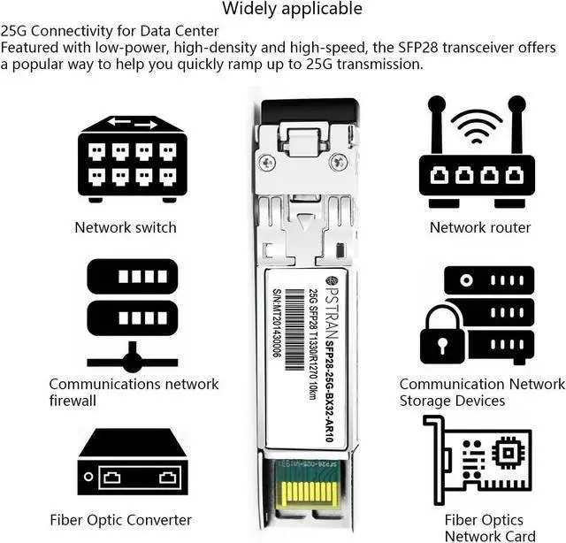 Alt view image 4 of 5 - 25GBASE-BX10 BiDi SFP28 Optical Transceiver Module Compatible with Arista Networks SFP-25G-BD 1330nm-TX/1270nm-RX 10km DOM Simplex LC SMF