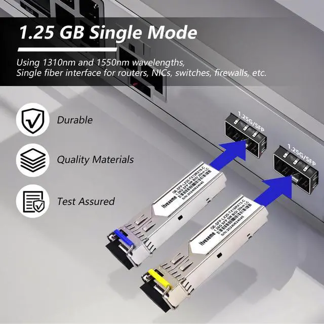 Alt view image 3 of 7 - 5 Pairs 1.25G BIDI SFP Network Transceiver Module, 1.25 Gigabit Single Mode, LX SM 1310nm 1550nm 20km, Single Fiber Interface for Router, Network Card, Switch, Firewall etc