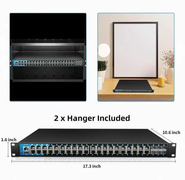 Alt view image 4 of 6 - 48 Port Gigabit PoE Switch Managed, with 48 PoE+ Ports @400W, 6 10G SFP Slots, IPv6 Static Routing, Desktop or Rackmount