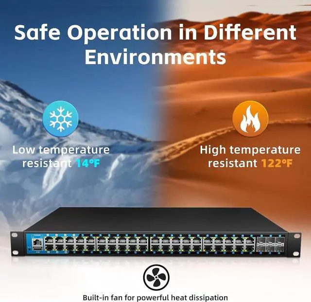 Alt view image 5 of 6 - 48 Port Gigabit PoE Switch Managed, with 48 PoE+ Ports @400W, 6 10G SFP Slots, IPv6 Static Routing, Desktop or Rackmount
