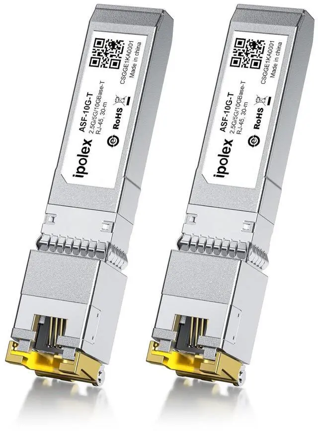Main image of ipolex 2.5/5/10G SFP+ to RJ45 Transceiver, 10GBase-T Module, 10G-T Copper SFP+ CAT6a/CAT7 RJ45 Module, Up to 30m, for Cisco SFP-10G-T-S, Ubiquiti UF-RJ45-10G, Meraki, TP-Link, Netgear and More, 2 Pack