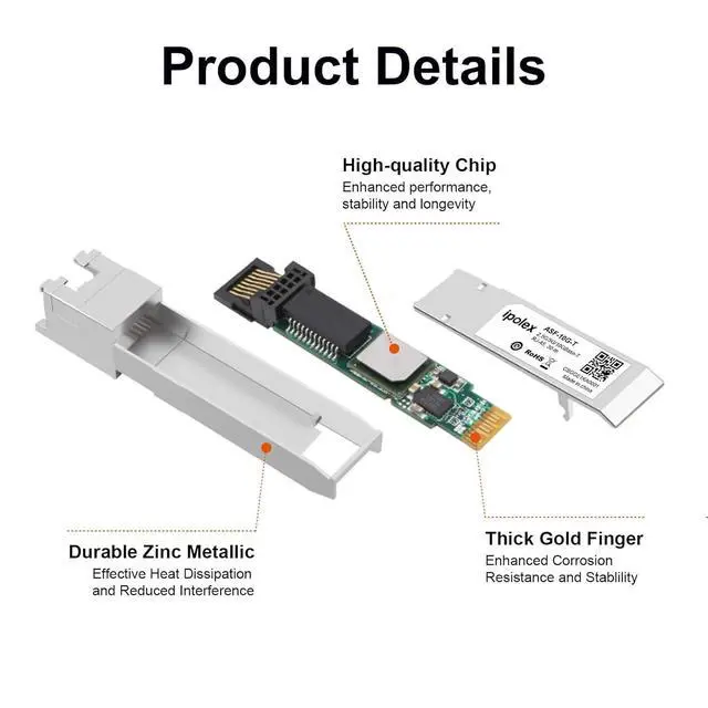 Alt view image 5 of 6 - ipolex 2.5/5/10G SFP+ to RJ45 Transceiver, 10GBase-T Module, 10G-T Copper SFP+ CAT6a/CAT7 RJ45 Module, Up to 30m, for Cisco SFP-10G-T-S, Ubiquiti UF-RJ45-10G, Meraki, TP-Link, Netgear and More, 2 Pack