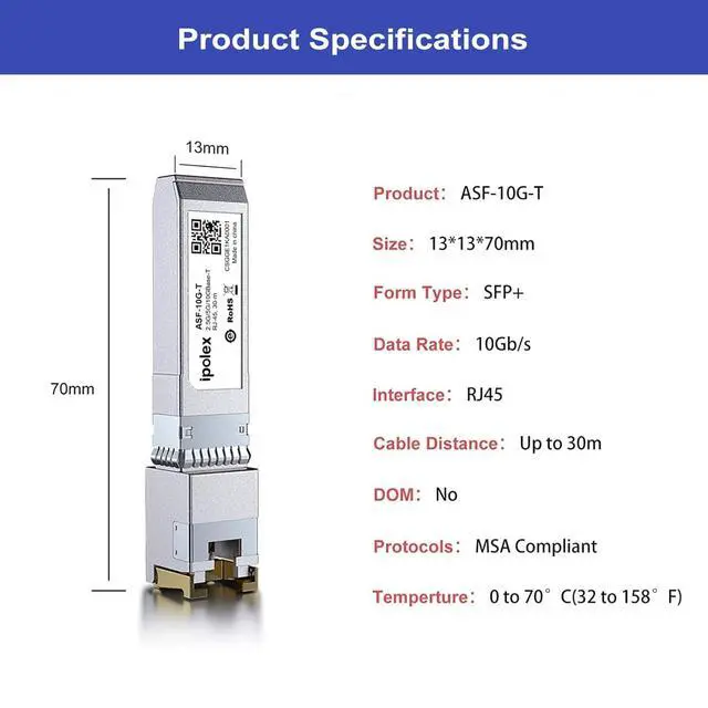 Alt view image 6 of 6 - ipolex 2.5/5/10G SFP+ to RJ45 Transceiver, 10GBase-T Module, 10G-T Copper SFP+ CAT6a/CAT7 RJ45 Module, Up to 30m, for Cisco SFP-10G-T-S, Ubiquiti UF-RJ45-10G, Meraki, TP-Link, Netgear and More, 2 Pack