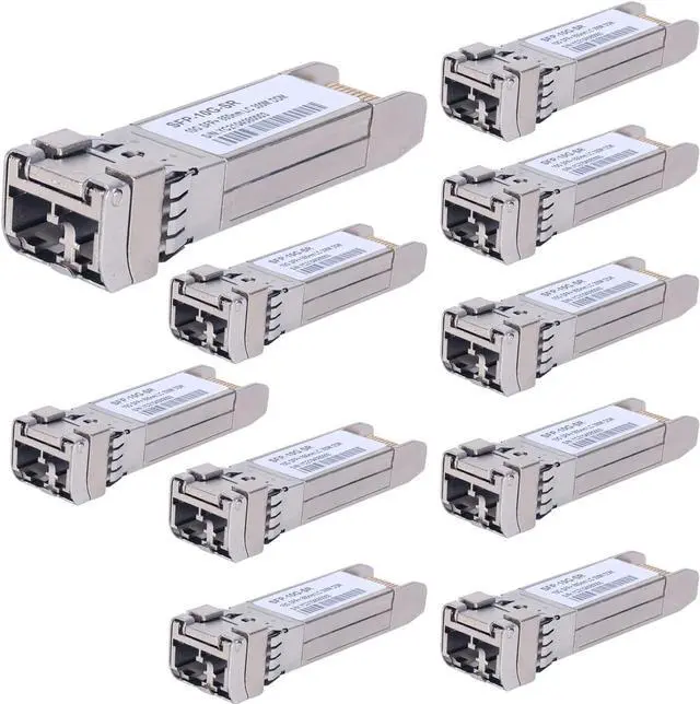 Main image of 10Pack 10GBase-SR SFP+ Transceiver, SFP Multi-mode LC Module, 10G 850nm MMF up to 300 Meters, Compatible with Cisco SFP-10G-SR,Meraki MA-SFP-10GB-SR,Ubiquiti UF-MM-10G,Mikrotik,Netgear,D-Link and More