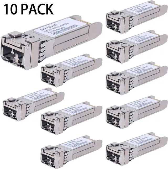 Alt view image 2 of 7 - 10Pack 10GBase-SR SFP+ Transceiver, SFP Multi-mode LC Module, 10G 850nm MMF up to 300 Meters, Compatible with Cisco SFP-10G-SR,Meraki MA-SFP-10GB-SR,Ubiquiti UF-MM-10G,Mikrotik,Netgear,D-Link and More