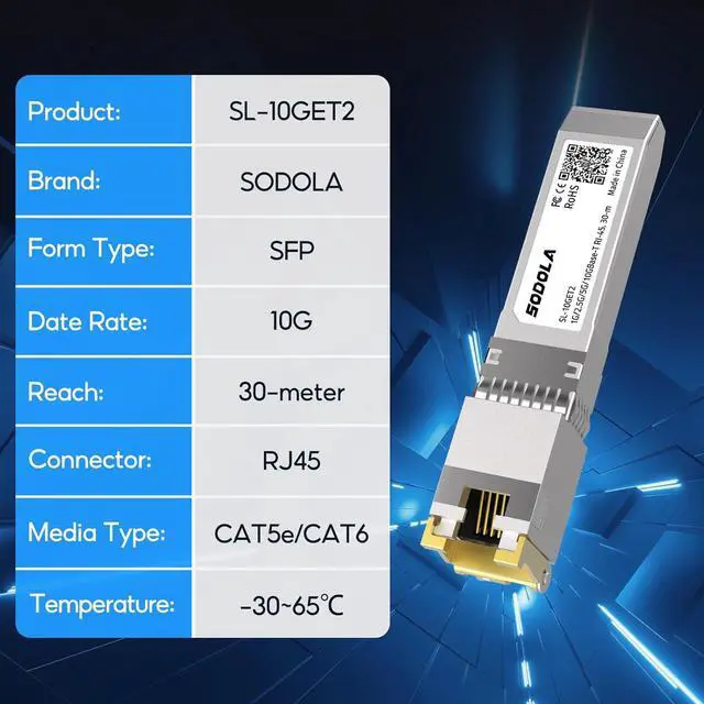 Alt view image 2 of 7 - 10G SFP+ to RJ-45 Transceiver,10GBase-T RJ45 SFP+ Module for SODOLA, SFP to Ethernet, Plug and Play,Hot Pluggable,Up to 30m Distance Copper SFP Modules (2 Packs)