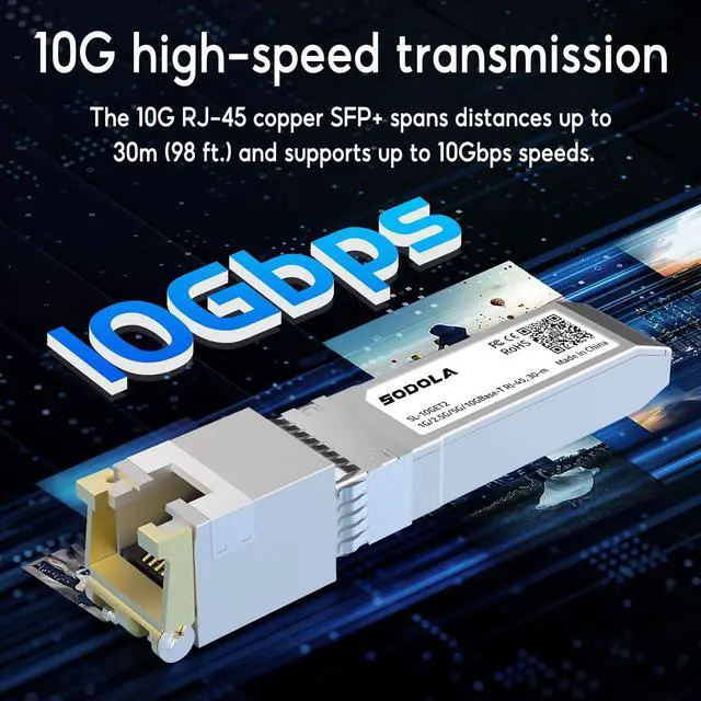 Alt view image 3 of 7 - 10G SFP+ to RJ-45 Transceiver,10GBase-T RJ45 SFP+ Module for SODOLA, SFP to Ethernet, Plug and Play,Hot Pluggable,Up to 30m Distance Copper SFP Modules (2 Packs)