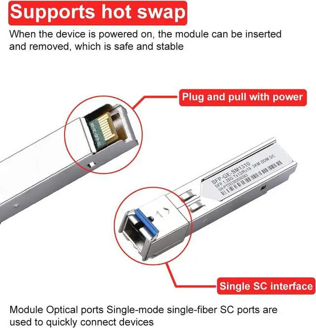 Alt view image 4 of 6 - 6 Pack 3KM SC Connector SFP Module, 1.25G Single-Mode Fiber SC Simplex Connector 1000BASE BiDi 1310nm/1550nm 3km SFP Transceiver Module