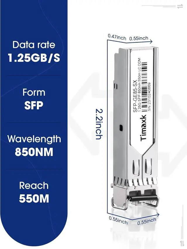 Alt view image 2 of 6 - 1.25G SFP 1000Base-SX, 850nm MMF, up to 550 Meters, LC Multi Mode 1G Fiber Transceiver Modular for Cisco, Meraki, Ubiquiti UniFi, Mikrotik, Intel, Netgear, D-Link, Qnap, Linksys and More