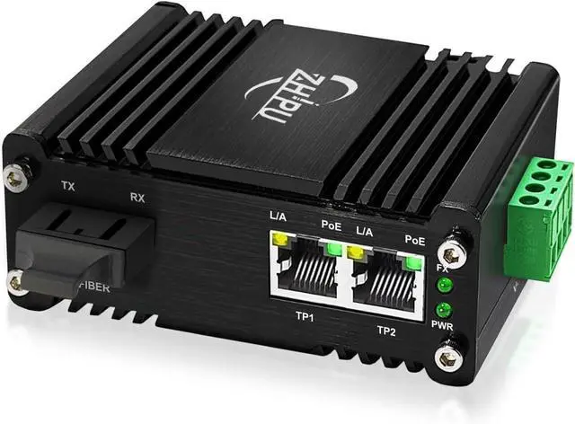 Main image of Industrial 2 Port Gigabit Fiber Media Converter Power Over Ethernet Hardened 2 10/100/1000Base-TX PoE 30W Optical Transceiver 802.3af/at 100/1000M SC Transmission Max 550m