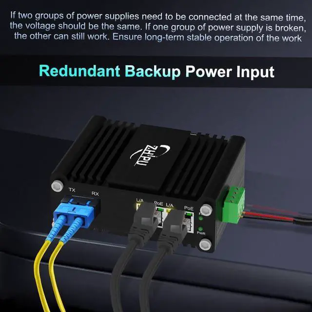 Alt view image 3 of 6 - Industrial 2 Port Gigabit Fiber Media Converter Power Over Ethernet Hardened 2 10/100/1000Base-TX PoE 30W Optical Transceiver 802.3af/at 100/1000M SC Transmission Max 550m