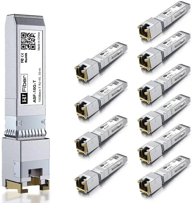 Main image of H!Fiber 10 Pack 10Gb SFP+ RJ45 Transceiver Support 10G/5G/2.5G/1.25G, 30m, 10Gbase-T SFP+ Ethernet Module Compatible with Cisco SFP-10G-T-S, Ubiquiti UF-RJ45-10G, UniFi,TP-Link,Fortinet,MikroTik