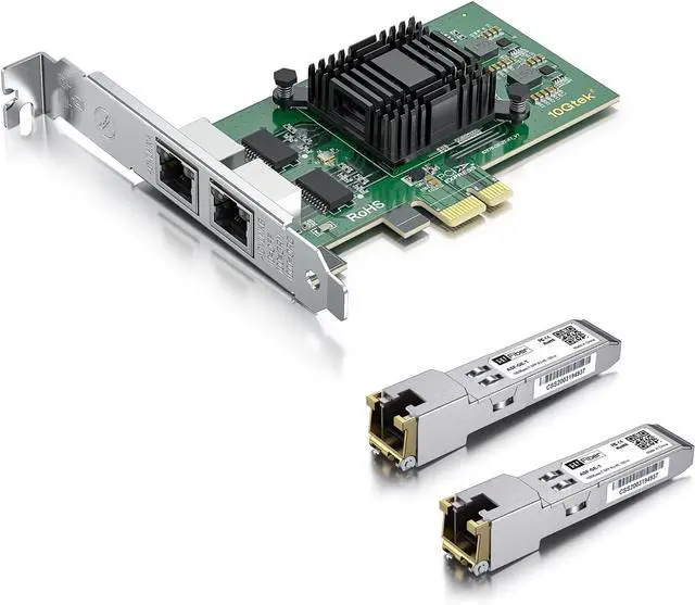 Main image of 2 Pack Gigabit SFP to RJ45 Module with Gigabit Dual NIC, 1000Base-T Copper SFP Ethernet Transceiver for Ubiquiti UF-RJ45-1G, 1Gb Network Card with Intel 82576 Chip, Compare to Intel E1G42ET, PCI-e X1