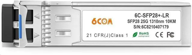 Alt view image 2 of 5 - 6COMGIGA 25GBASE-LR SFP28 1310nm 10km DOM LC SMF Optical Transceiver Module for Juniper Networks JNP-SFP-25G-LR