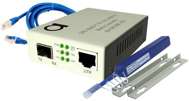 Main image of ADnet 10G Fiber to 10G Copper Ethernet Converter  Open SFP+ Slot  10GBase-T to Base-R  Includes Cat7 UTP Cable  10Gbps Optical Media Adapter