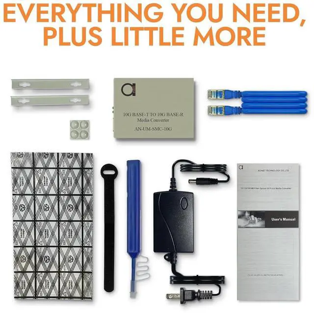 Alt view image 2 of 7 - ADnet 10G Fiber to 10G Copper Ethernet Converter  Open SFP+ Slot  10GBase-T to Base-R  Includes Cat7 UTP Cable  10Gbps Optical Media Adapter